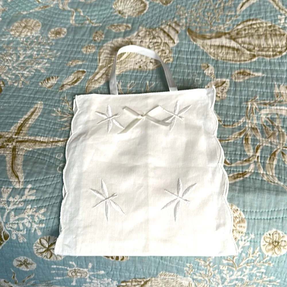 White embroidered dragonflies toilet paper holder two rolls for guest bathroom